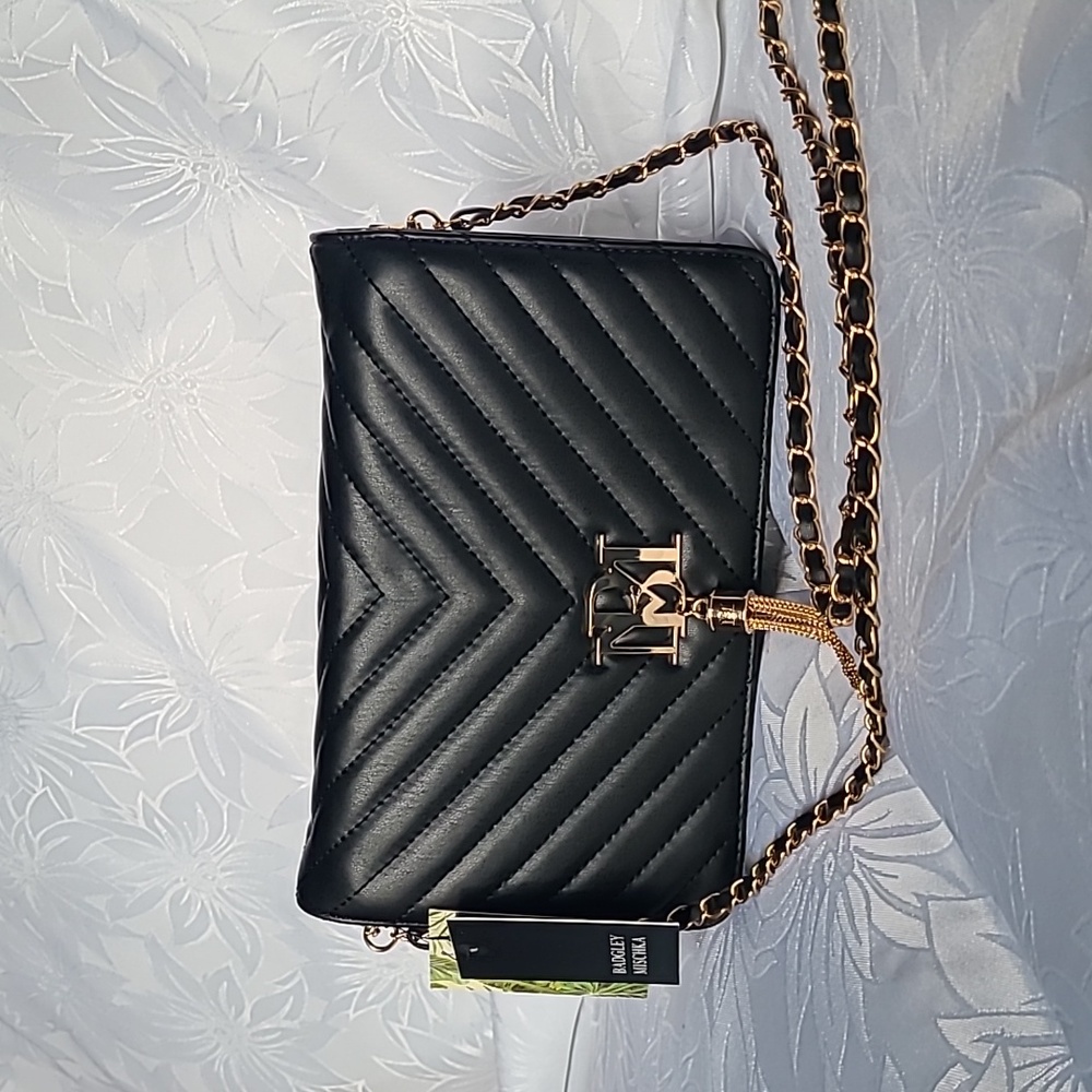 Badgley Mischka Black Crossbody Bag with Gold Accents